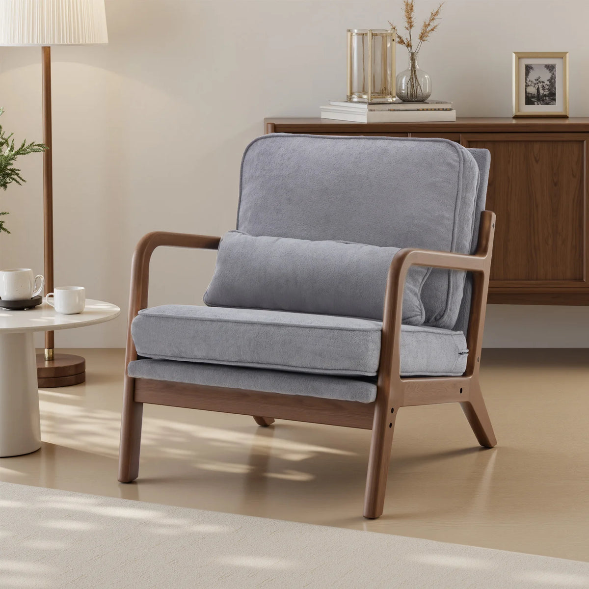 JHK Mid Century Modern Solid Wood Accent Chair With Cushion