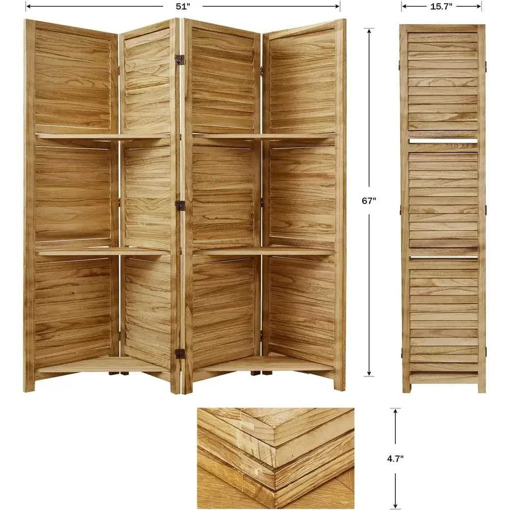 Wooden Privacy Room Divider With Three Shelves Freestanding Home Office