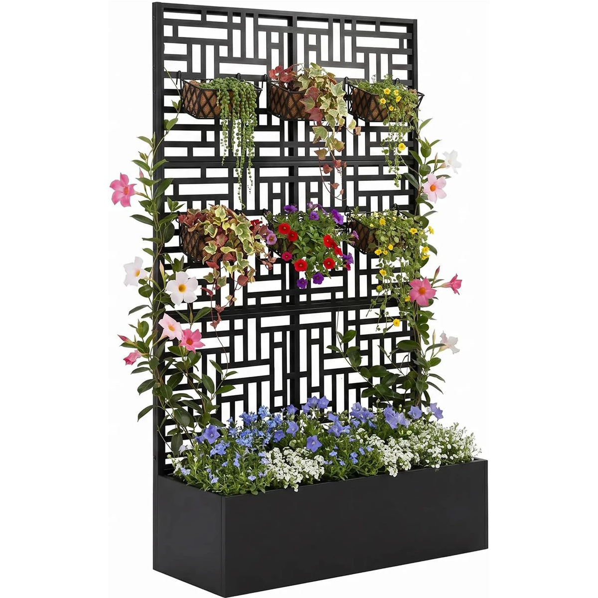 HiMISS Metal Raised Planter Box With Trellis And Privacy Screen