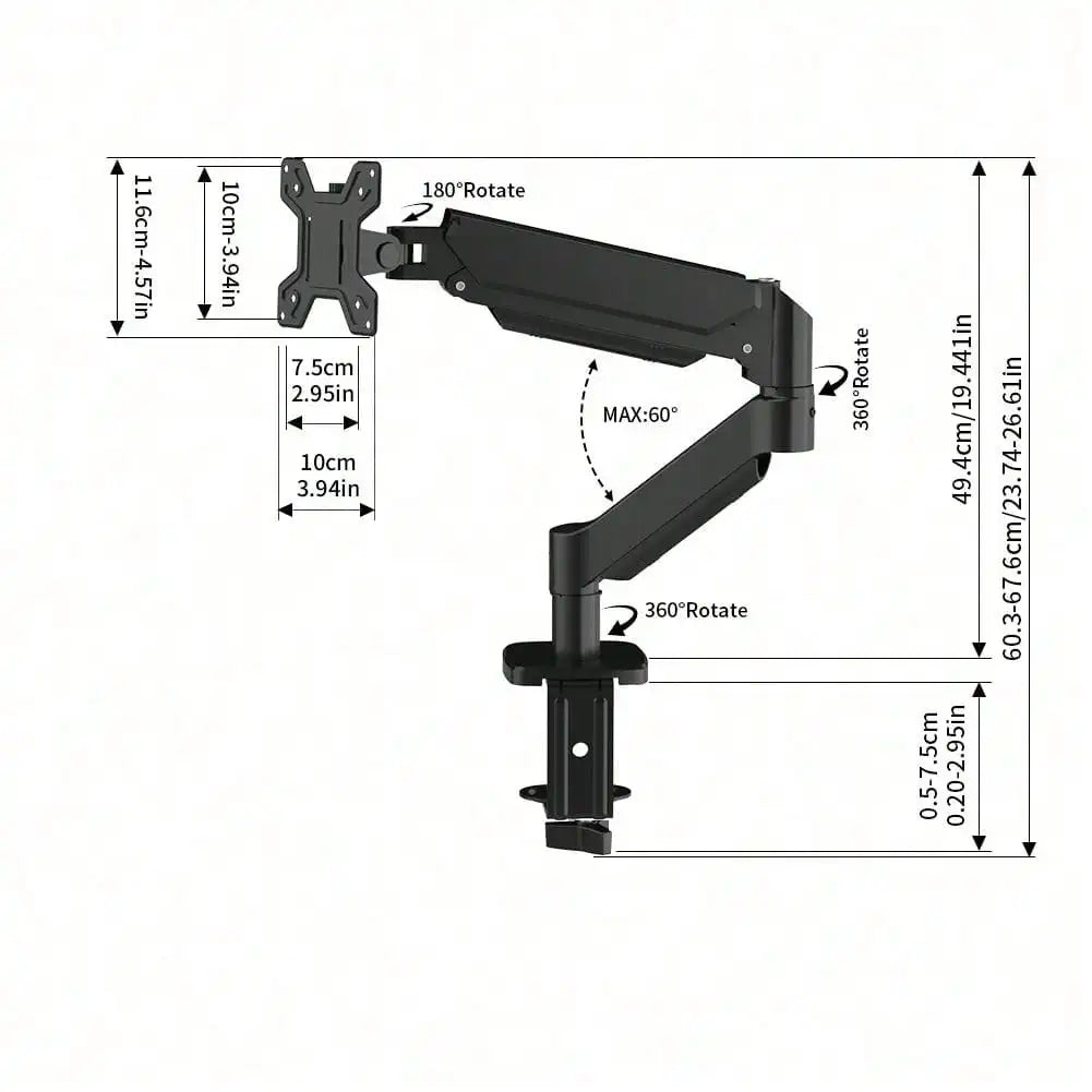 Dual Monitor Gas Spring Desk Mount With Adjustable Aluminum Arms
