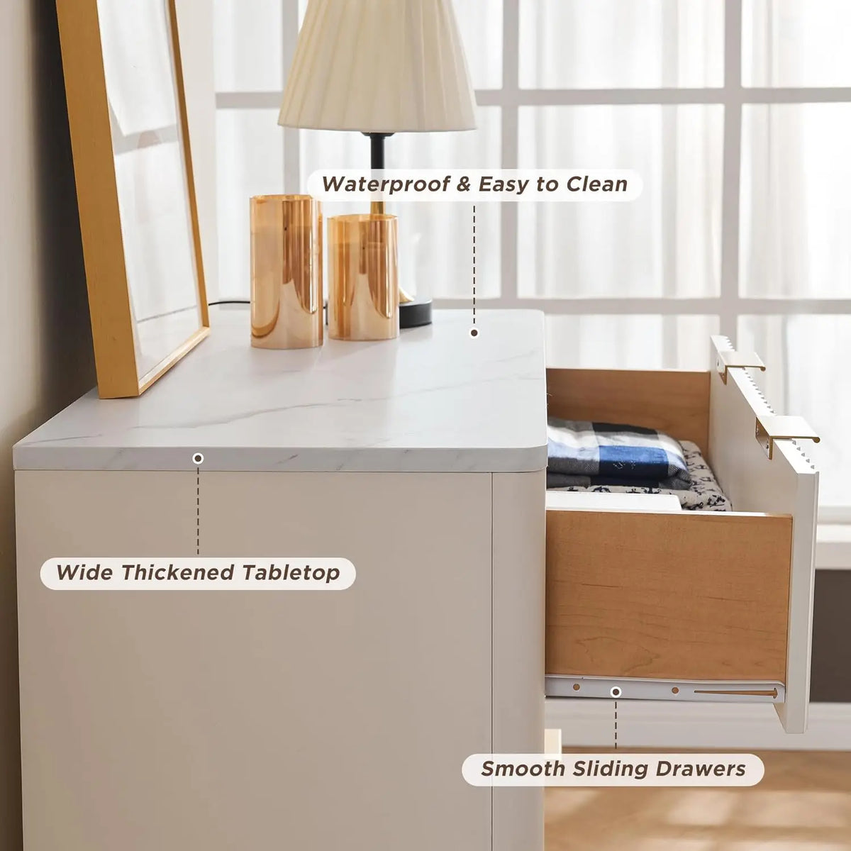 Modern Fluted Five Drawer Wooden Storage Bedroom Dresser