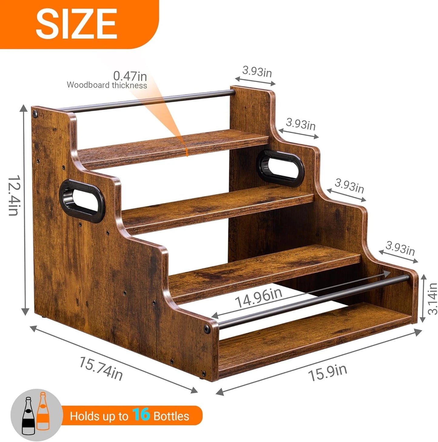 Liquor Bottle Display Shelf 4 Tier Stadium Rack For Home Bar