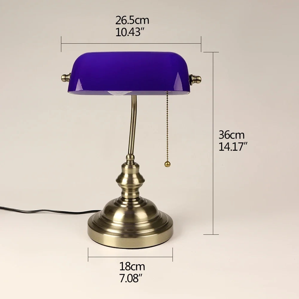 Classical Glass And Iron Banker Desk Lamp For Home Office Lighting