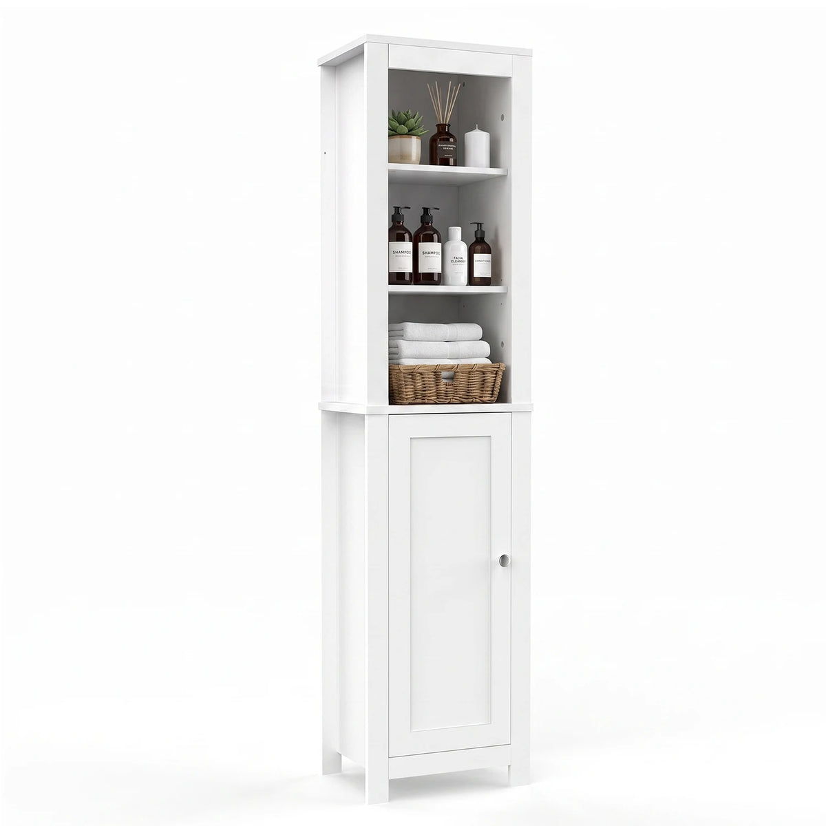 TinyNest Freestanding Wooden Bathroom Storage Cabinet With Adjustable Shelves