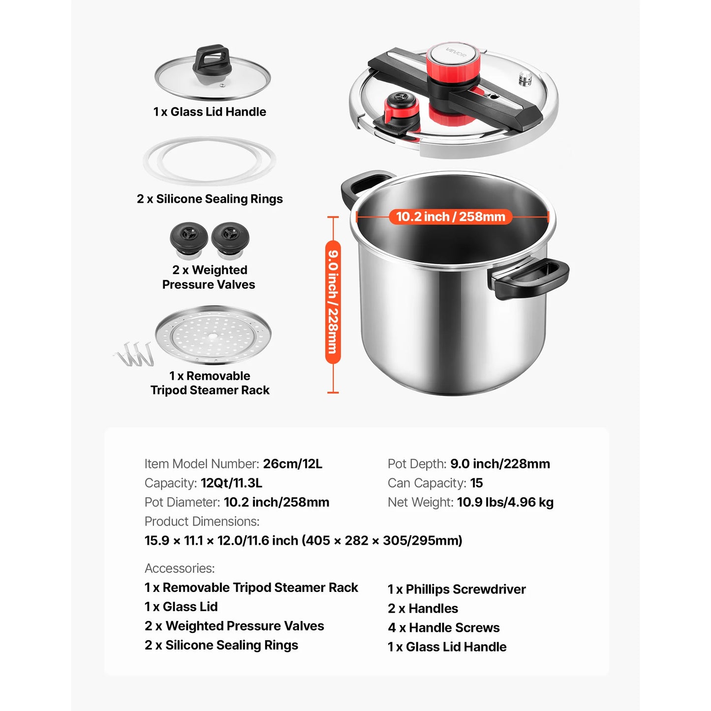 SucceBuy Stainless Steel Pressure Cooker With Steaming Rack Tempered Glass Lid