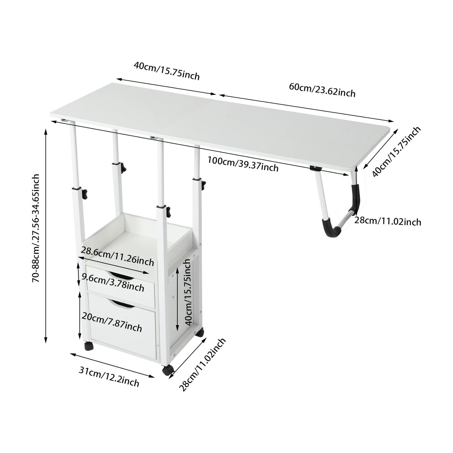 Bymaocar Foldable Laptop Desk With Wheels Bedside Height Adjustment