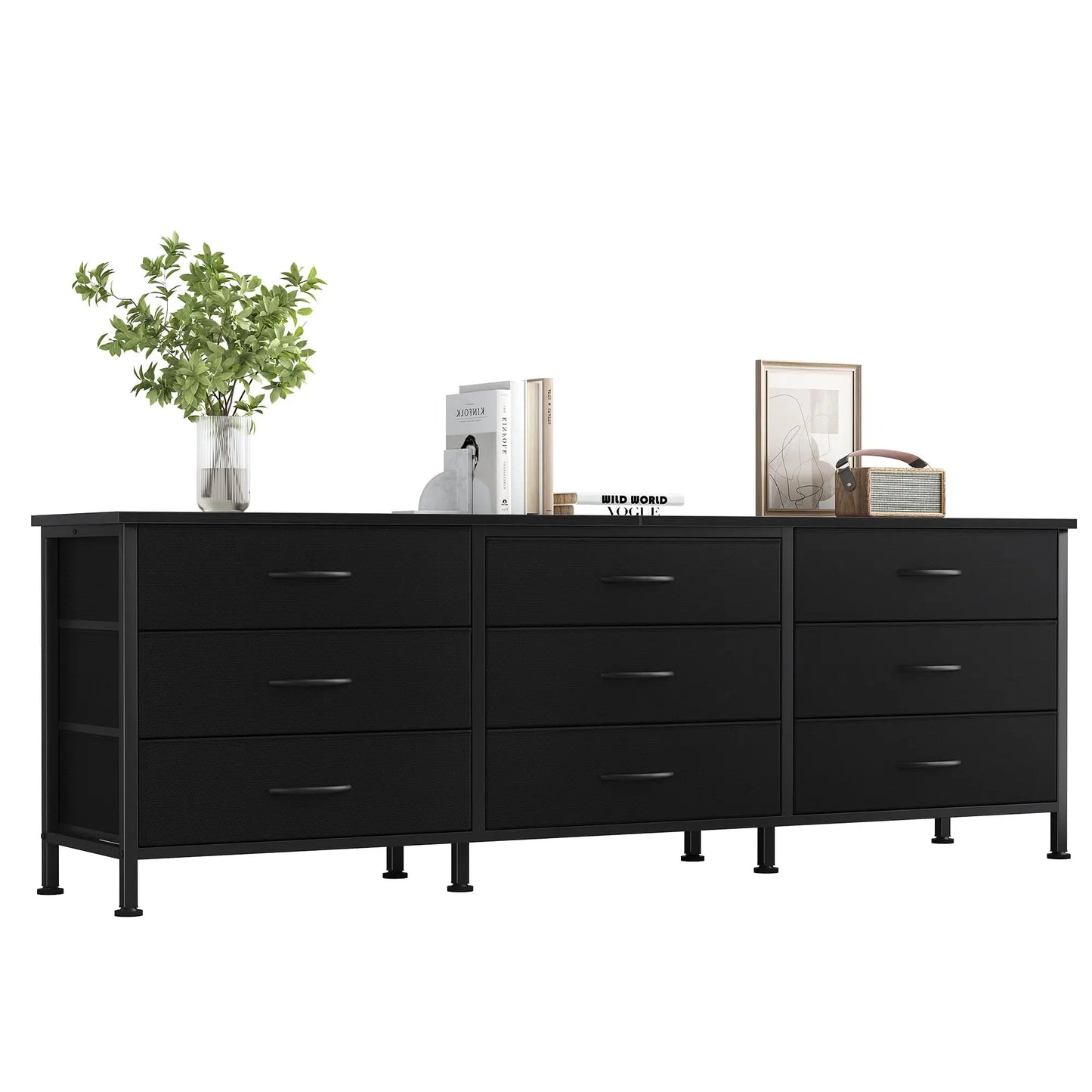 JHK Modern Living Room Cabinet With 9 Fabric Drawers