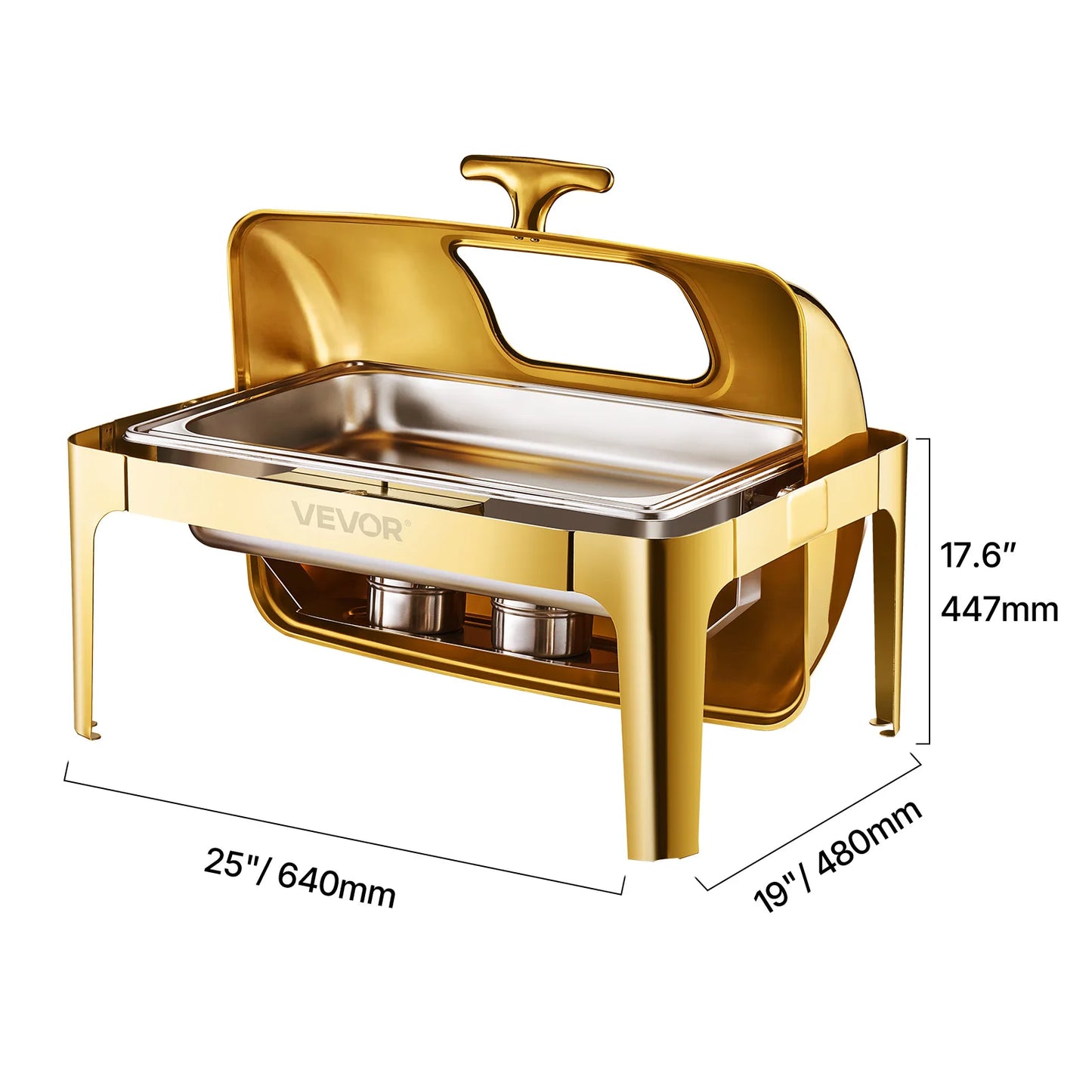 SucceBuy Stainless Steel Roll Top Chafing Dish With Visible Lid