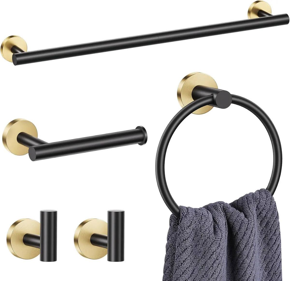 Stainless Steel Bathroom Set With Towel Bar Ring And Holder