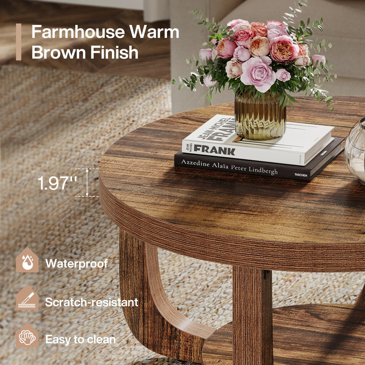 Tribesigns Round Two Tier Coffee Table With Wooden Storage