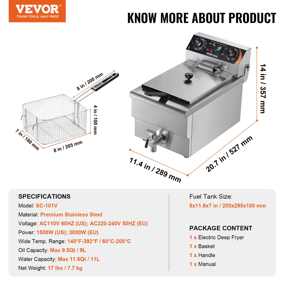 SucceBuy Commercial Electric Deep Fryer With Stainless Steel Basket