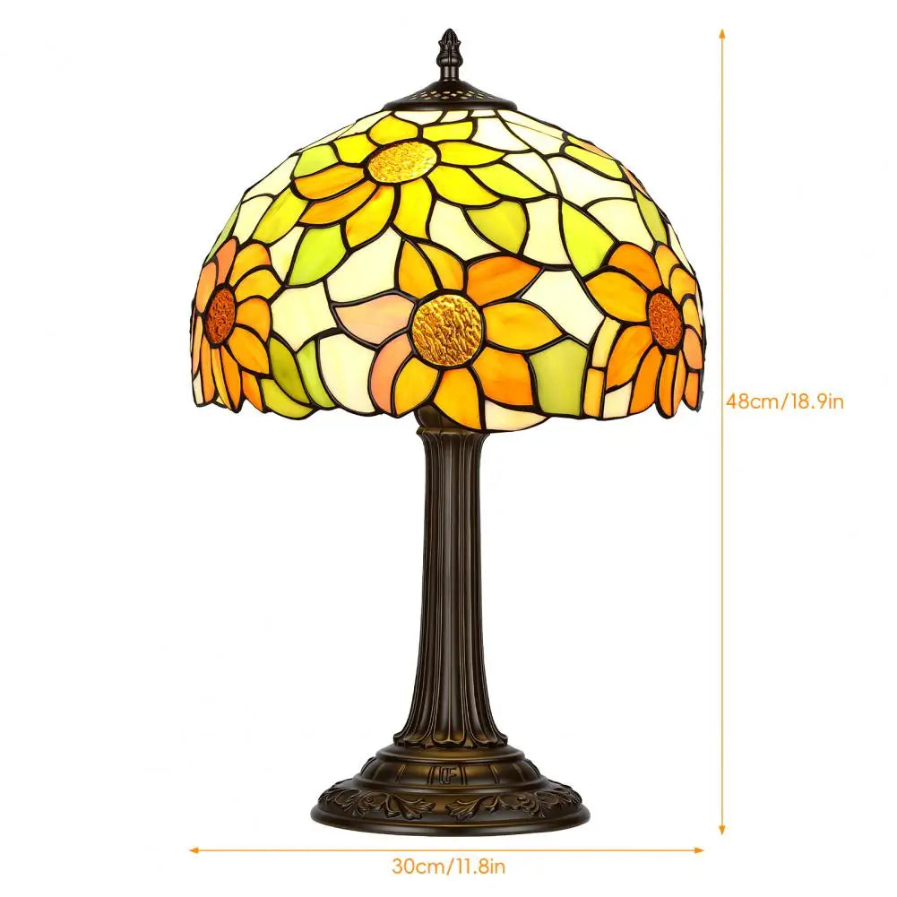 Vintage Stained Glass Sunflower Table Lamp For Bedroom