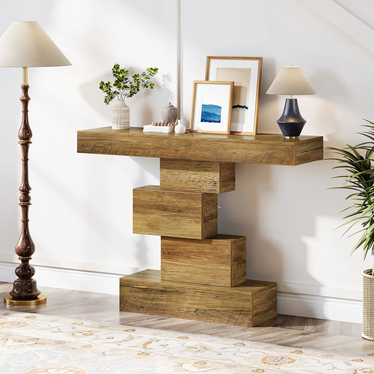 Tribesigns Farmhouse Wood Console Table With Geometric Base