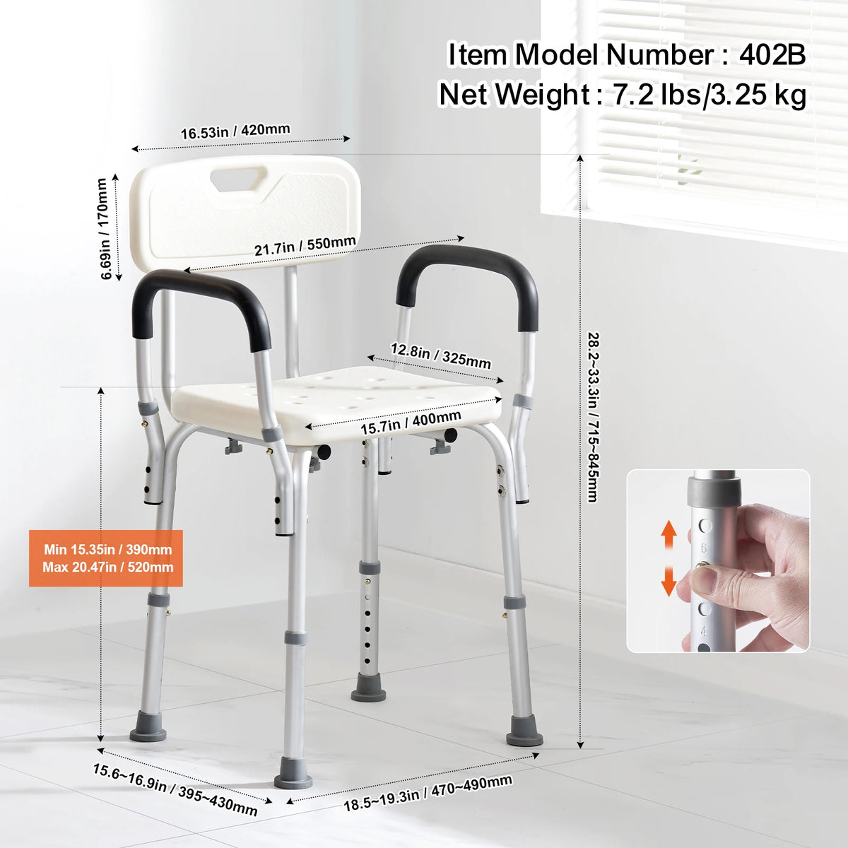 SucceBuy Adjustable Height Shower Chair With Non Slip Bathtub Bench