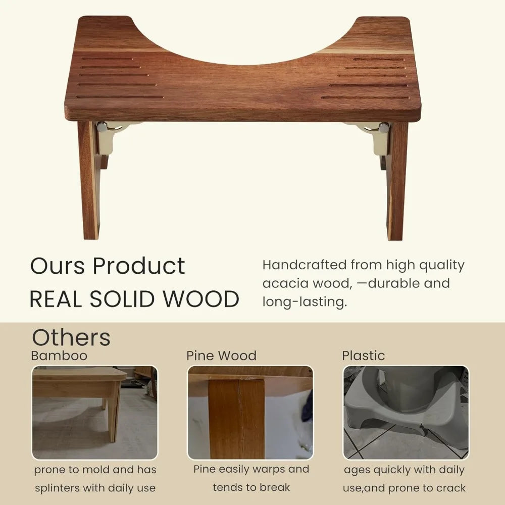 XIUWO Acacia Wood Foldable Squat Stool For Adults Non Slip