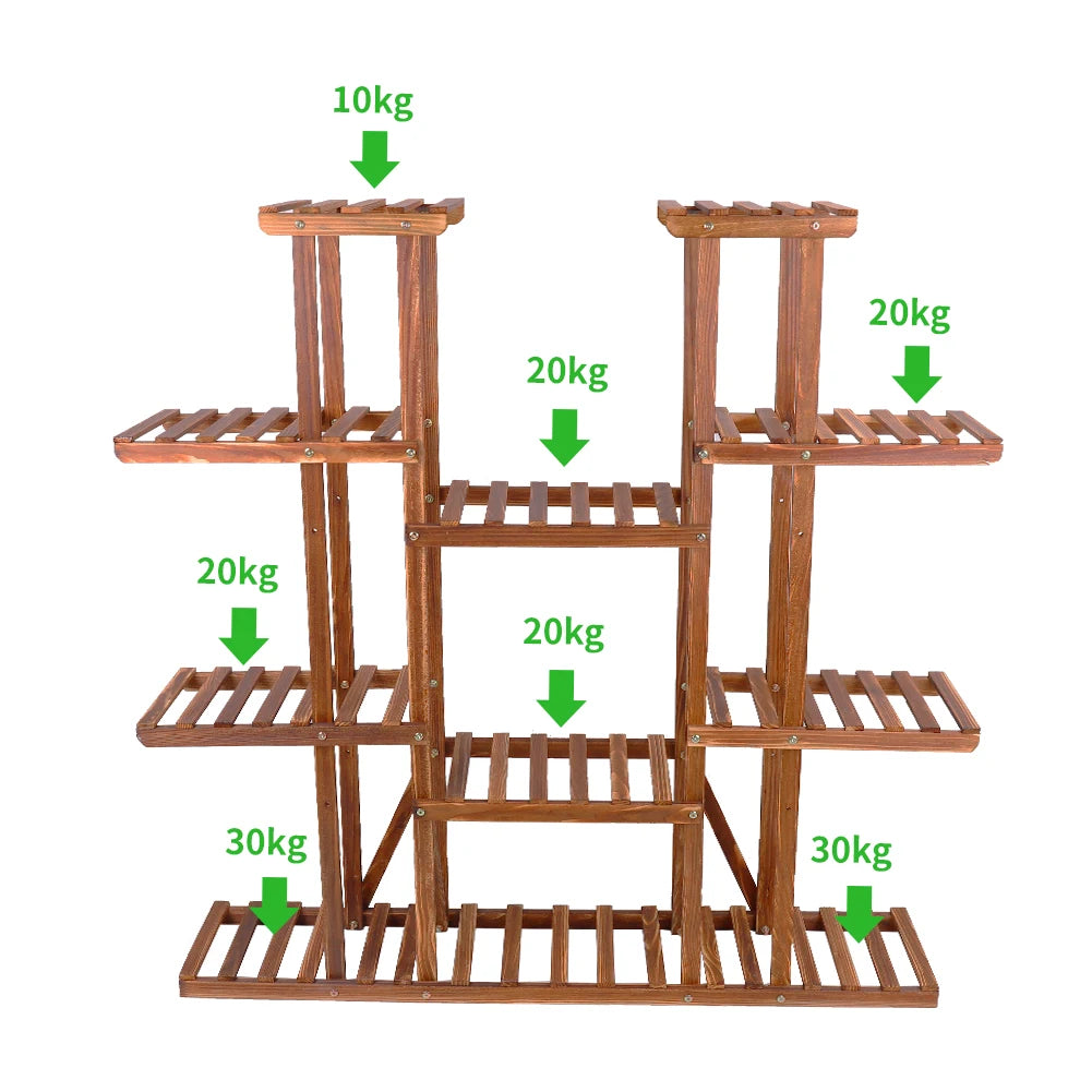 11-Tier Carbonized Wood Plant Stand For Indoor Outdoor Use