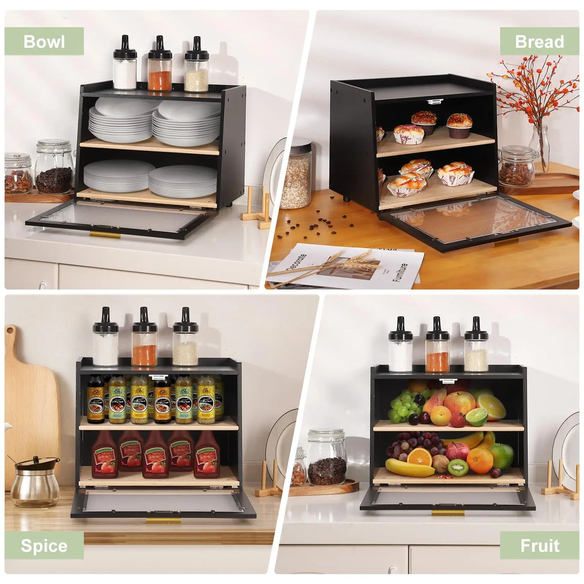 Studyset Double Layer Bamboo Bread Box for Kitchen Counter