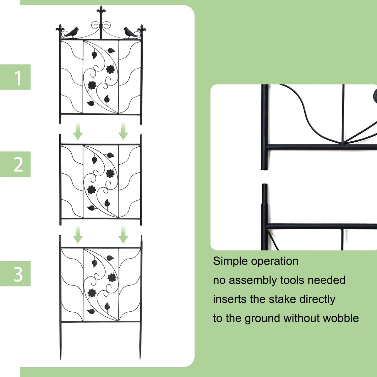 Tall Thick Metal Garden Trellis Bird Leaf Grid Climbing Support