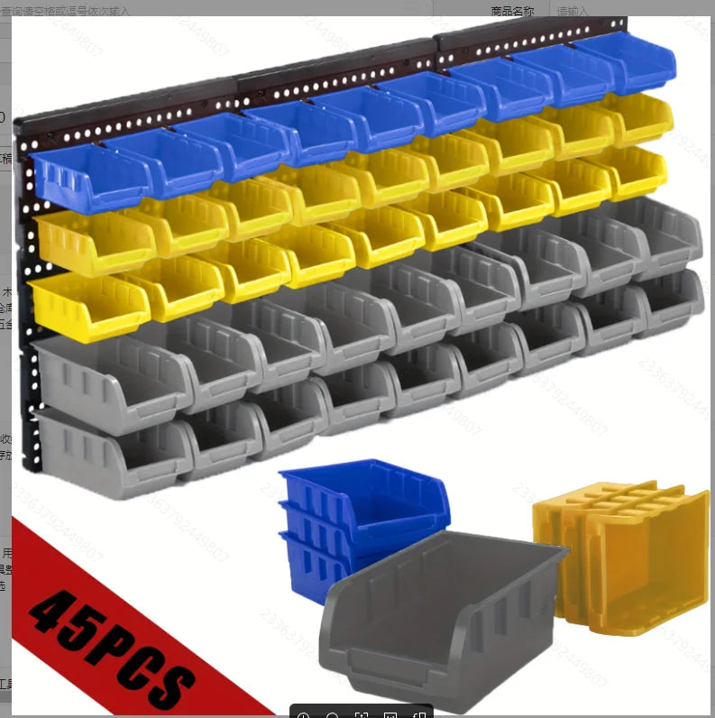 45 Bin Wall Mounted Storage Bins Rack With 3 Wall Panels