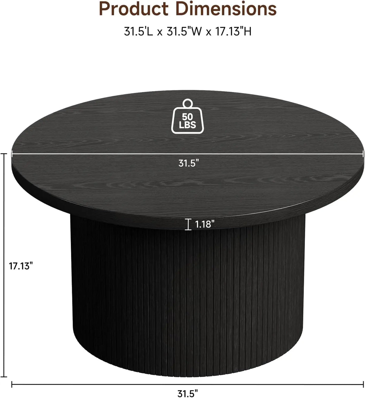 Onbrill Modern Round Coffee Table With Fluted Tambour Design