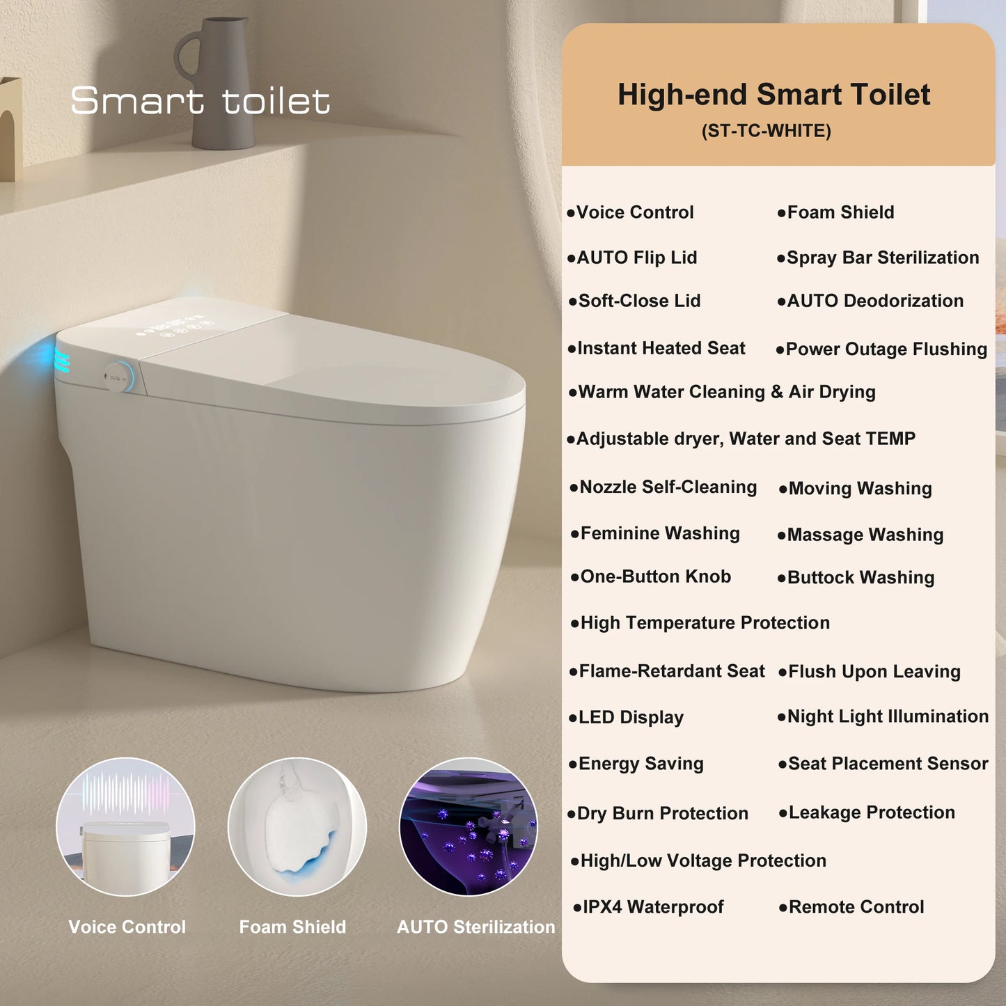 Smart Toilet With Built In Bidet And Auto Open Close