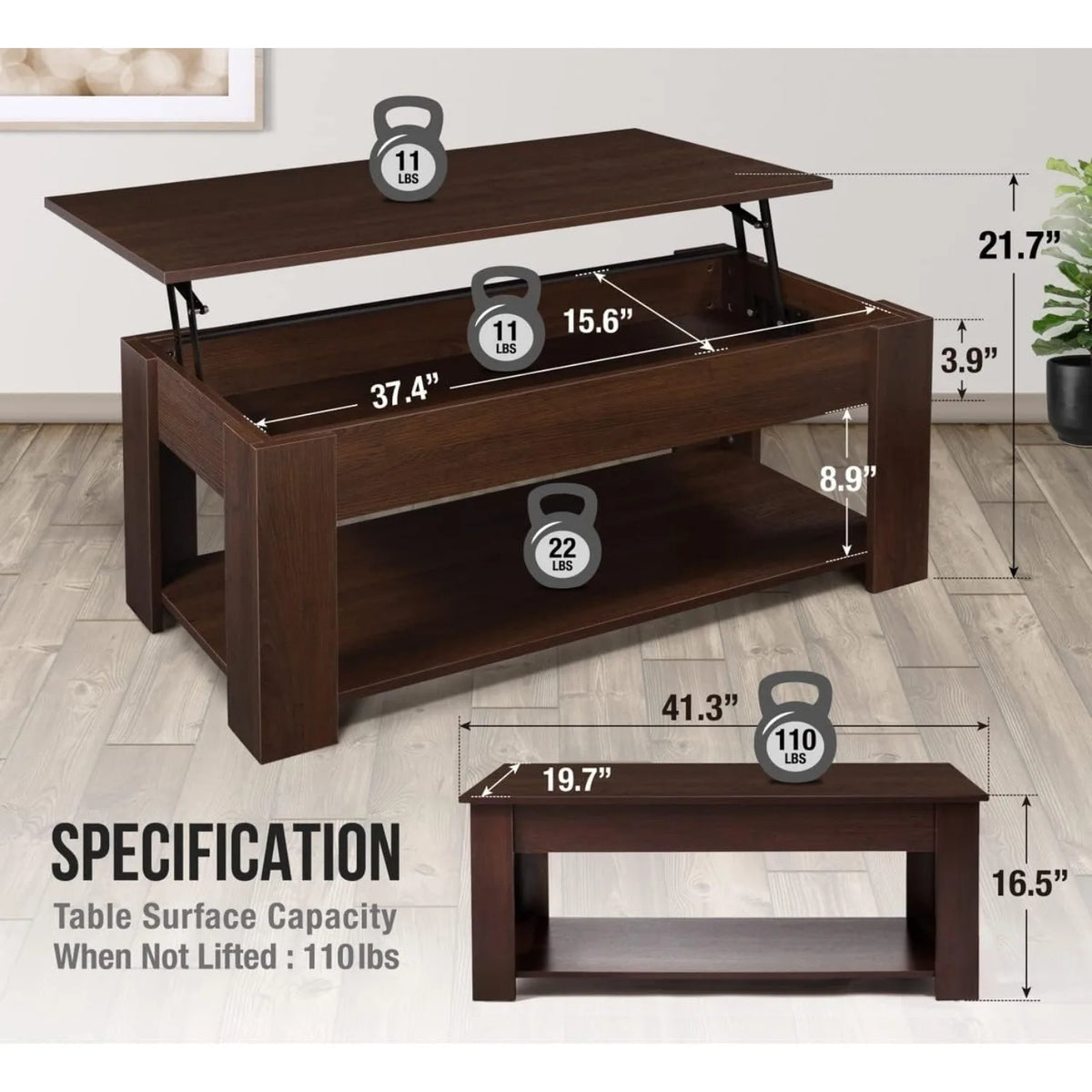 Galaxhero Lift Top Coffee Table With Hidden Storage Compartment