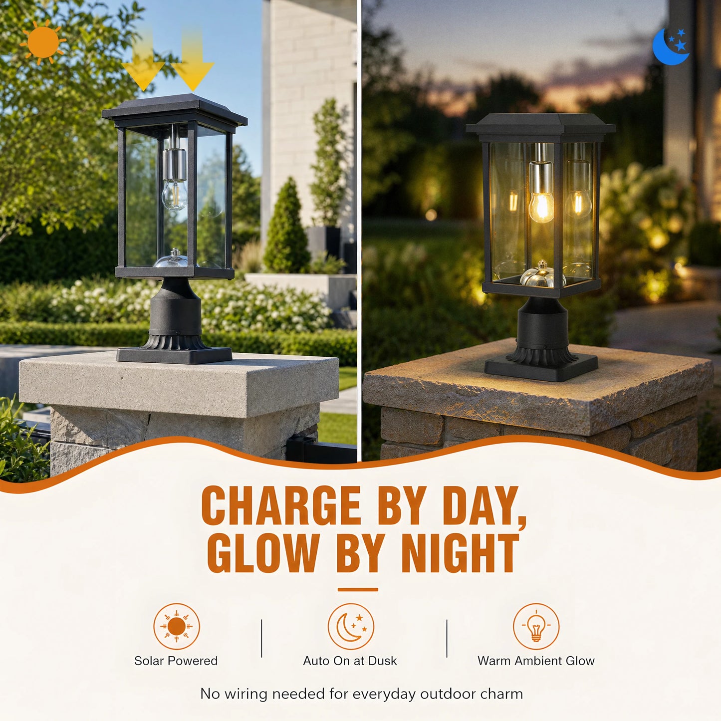 ARLGSITE Solar Post LED Light Outdoor Dusk To Dawn Lamp