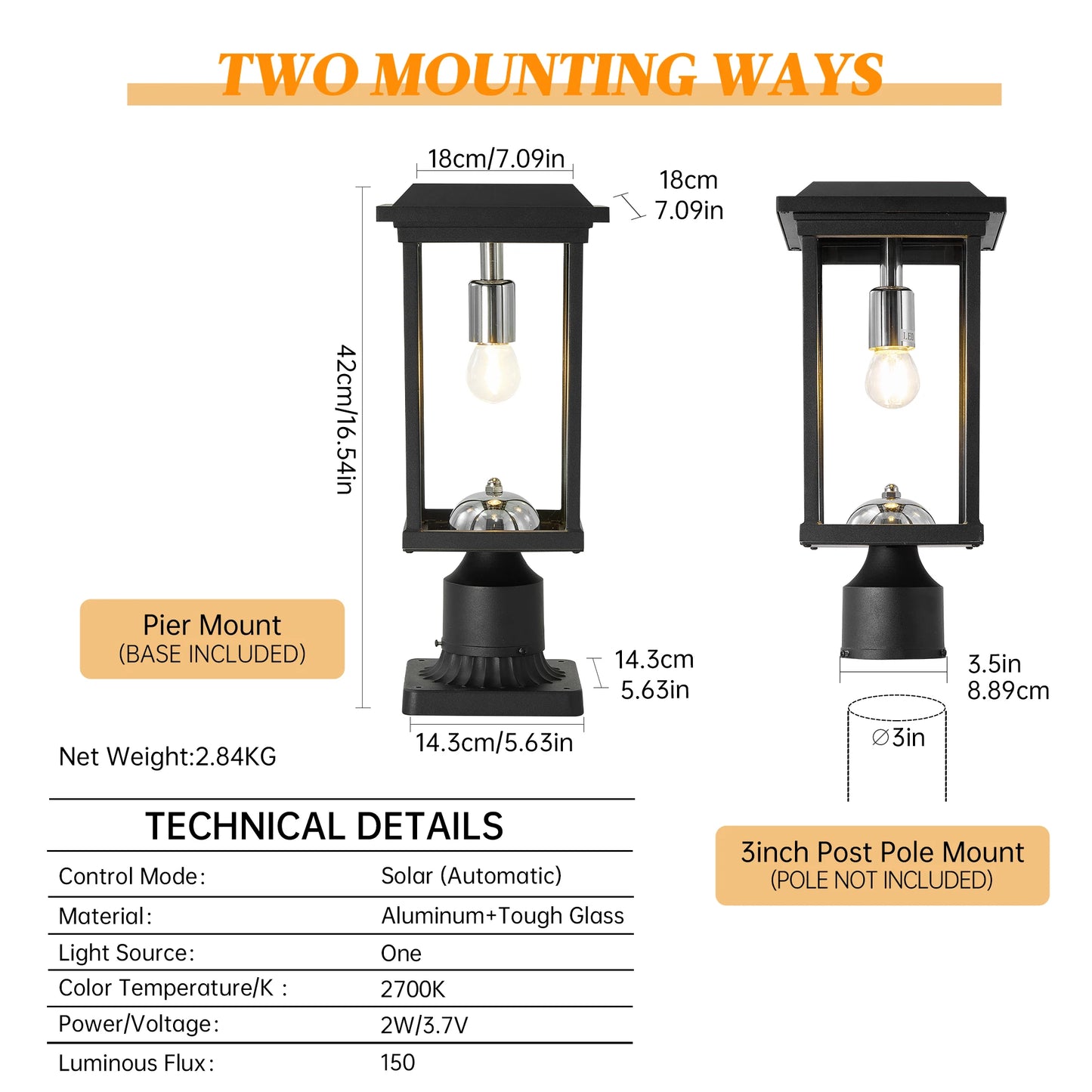 ARLGSITE Solar Post LED Light Dusk To Dawn Pier Mount