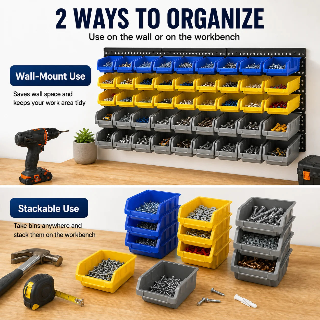 45 Bin Wall Mounted Storage Bins Rack With 3 Wall Panels