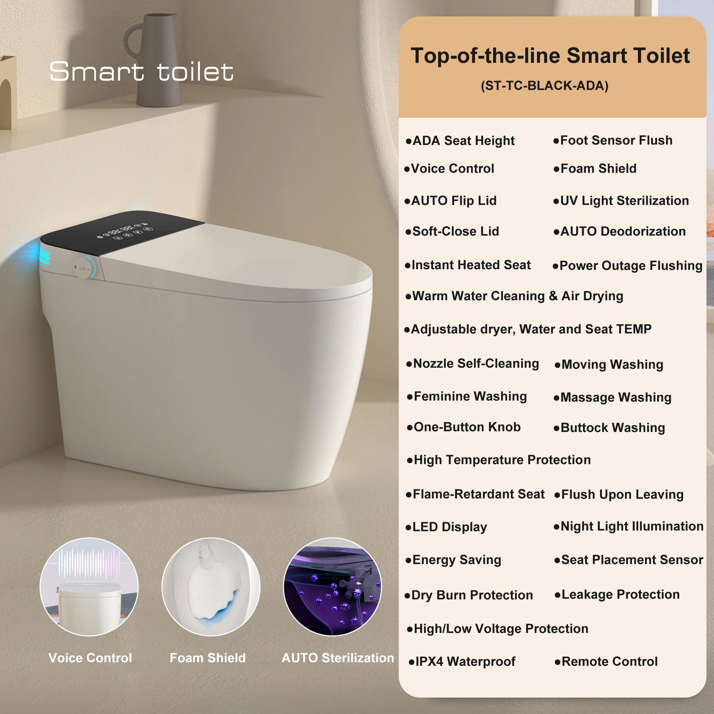 Smart Toilet With Built In Bidet And Auto Open Close