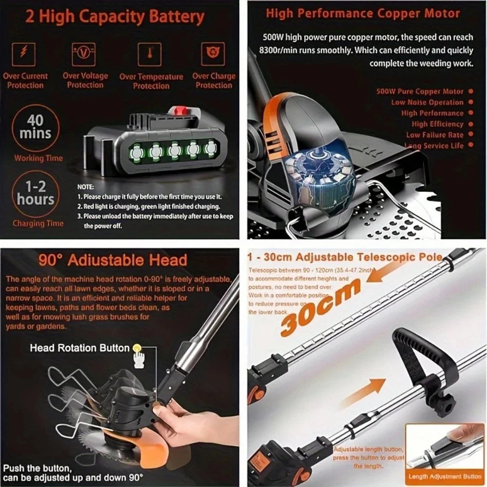 Cordless Lawn Trimmer Weed Cutter And Grass Edger With Battery