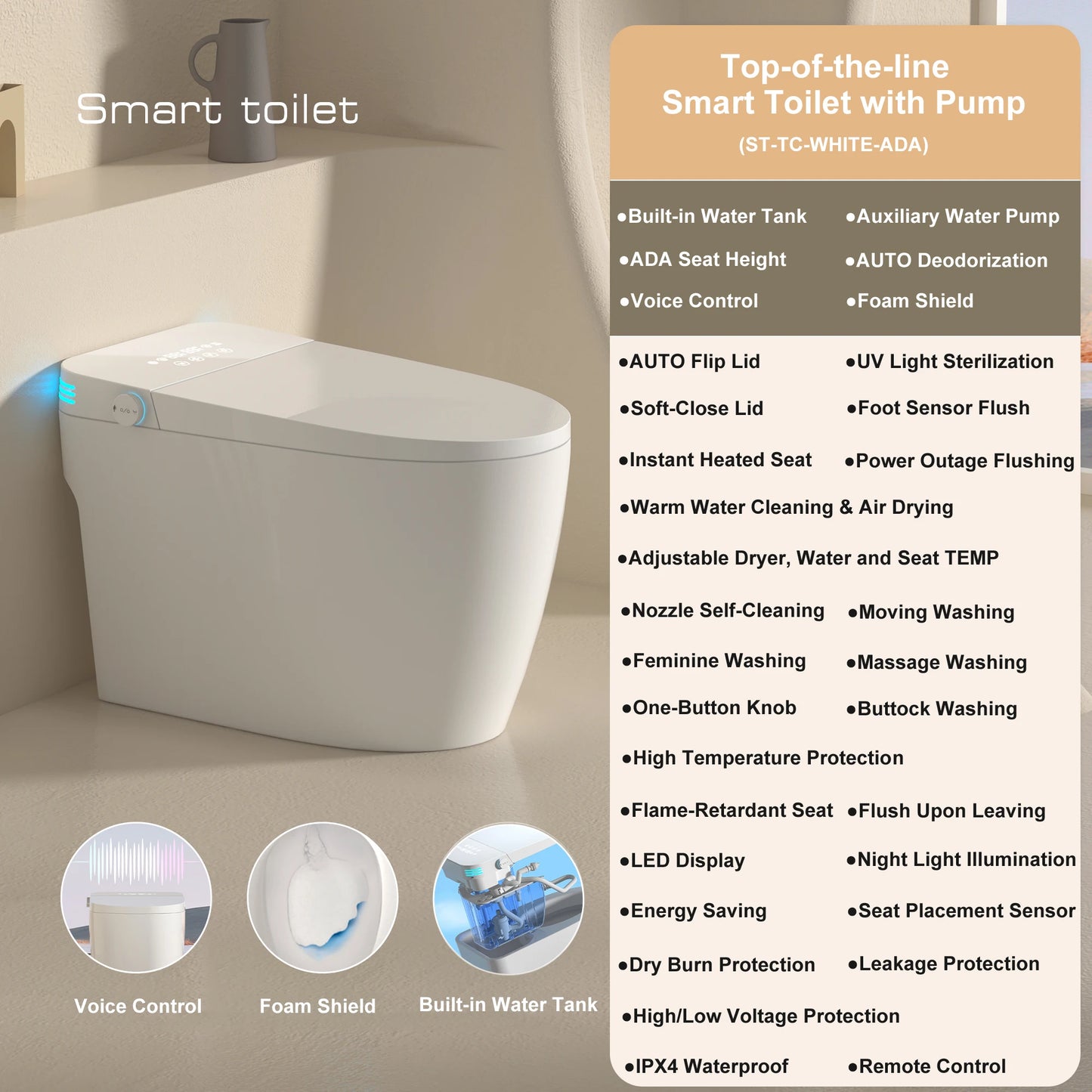 Smart Toilet With Built In Bidet And Auto Open Close