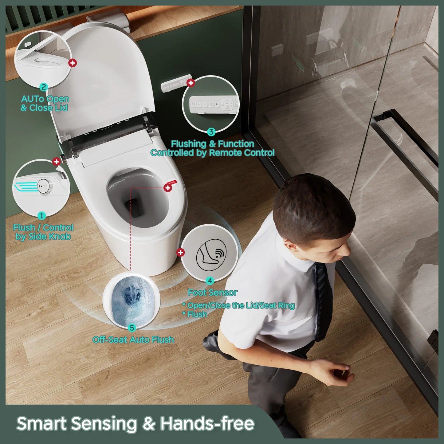 Elongated Smart Toilet With Built In Bidet And Voice Control