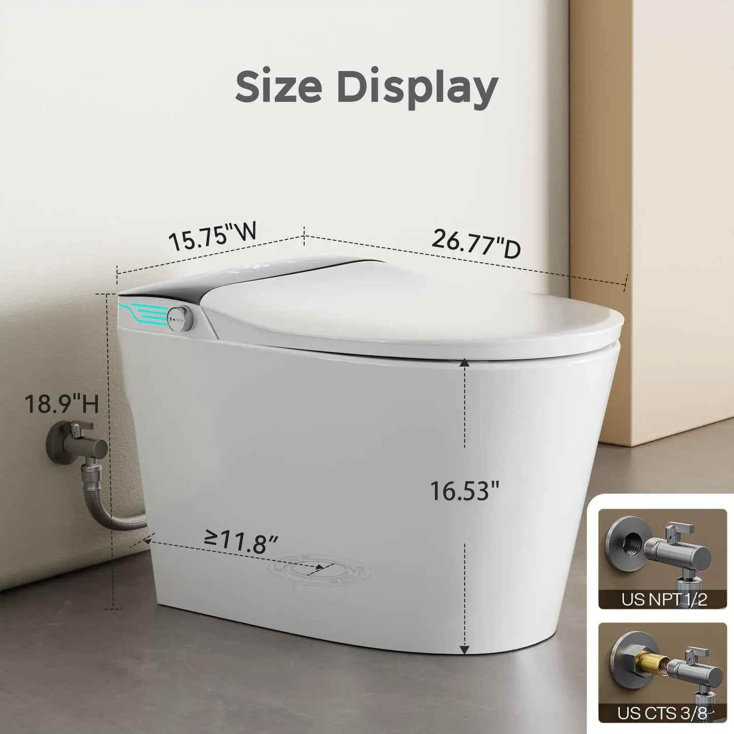 Elongated Smart Toilet With Built In Bidet And Voice Control