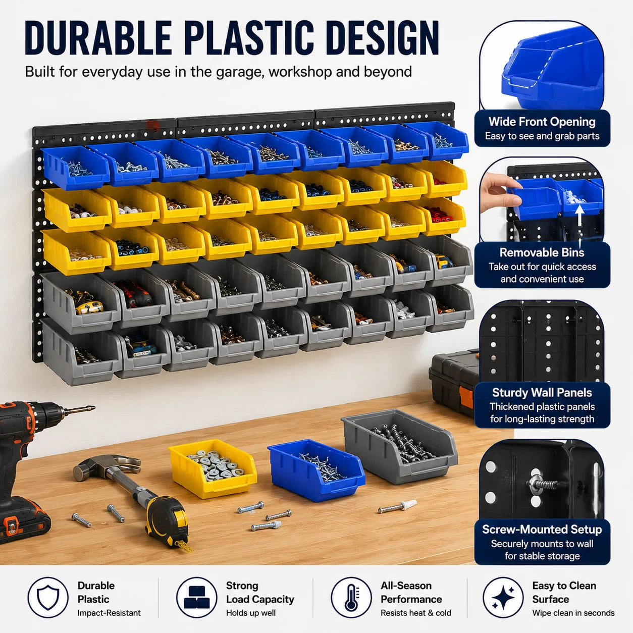 45 Bin Wall Mounted Storage Bins Rack With 3 Wall Panels