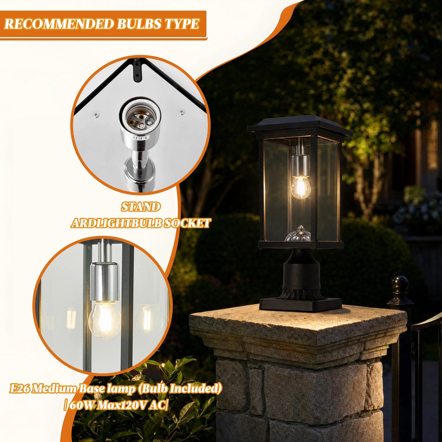 ARLGSITE Solar Post LED Light Dusk To Dawn Pier Mount