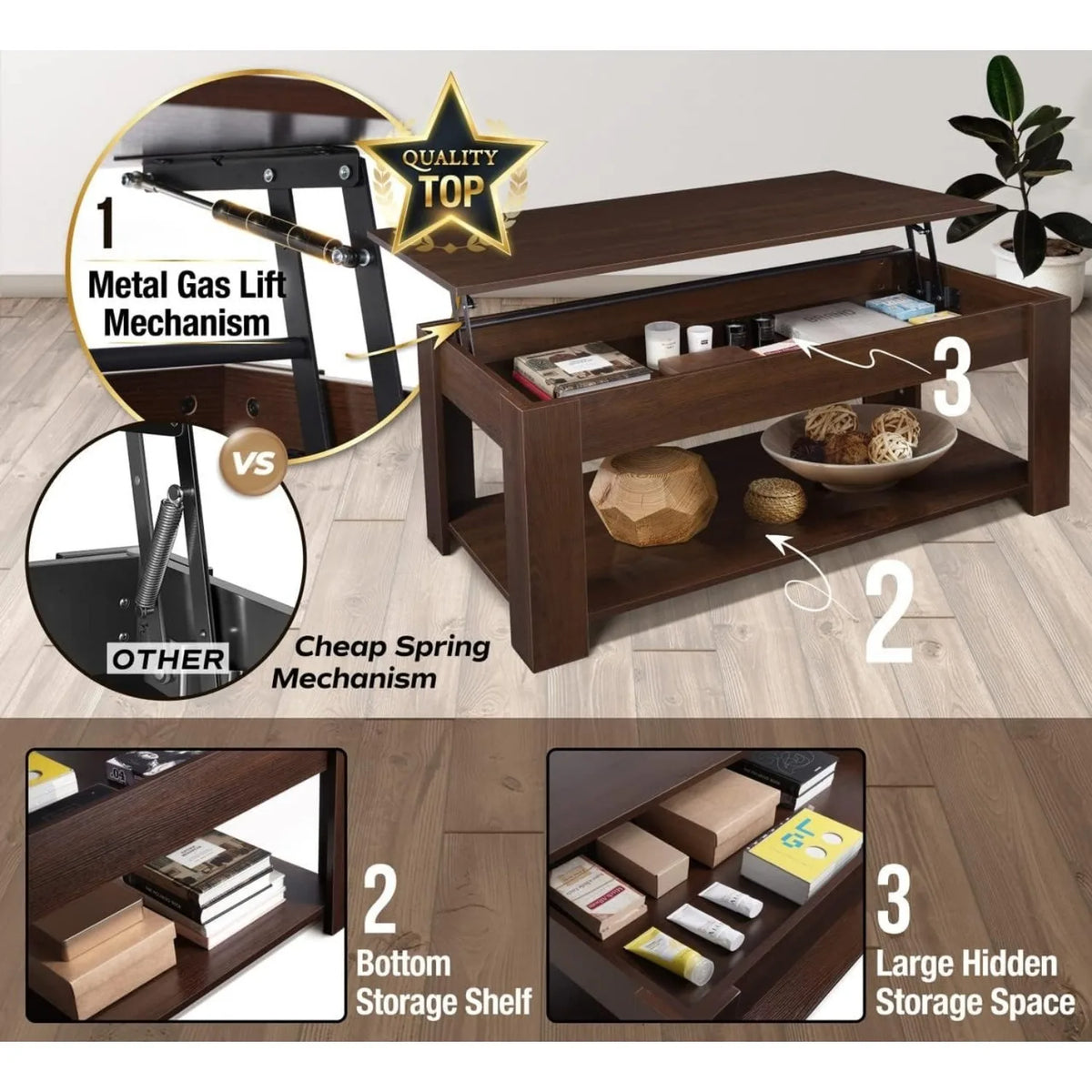 Galaxhero Lift Top Coffee Table With Hidden Storage Compartment