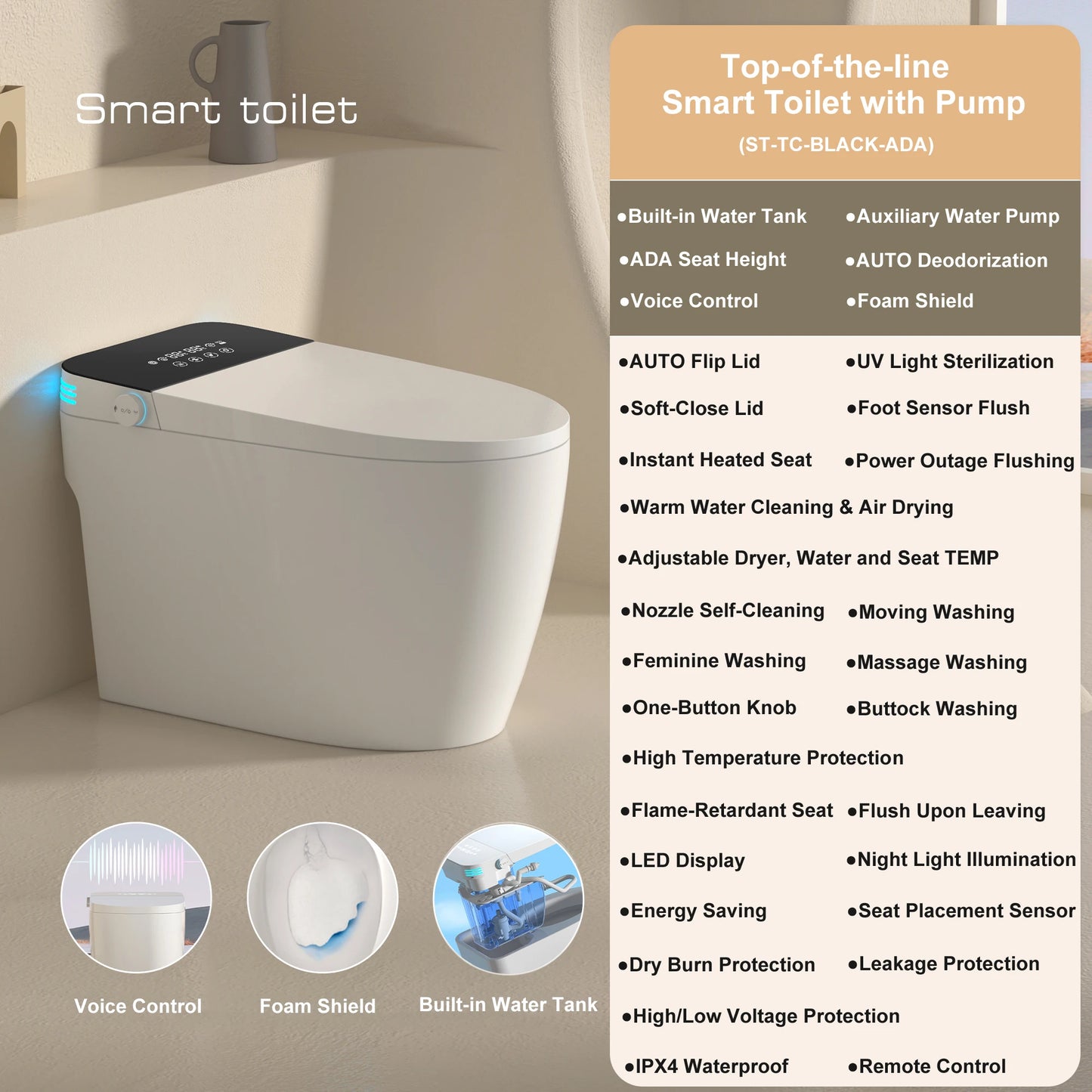 Smart Toilet With Built In Bidet And Auto Open Close
