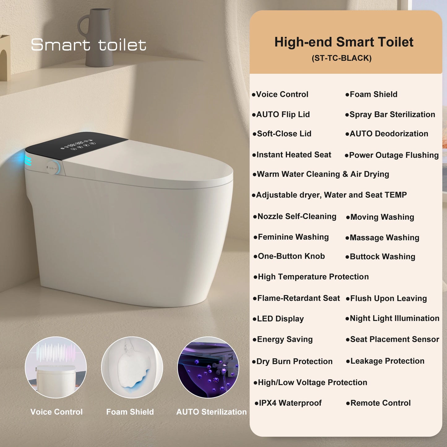 Smart Toilet With Built In Bidet And Auto Open Close