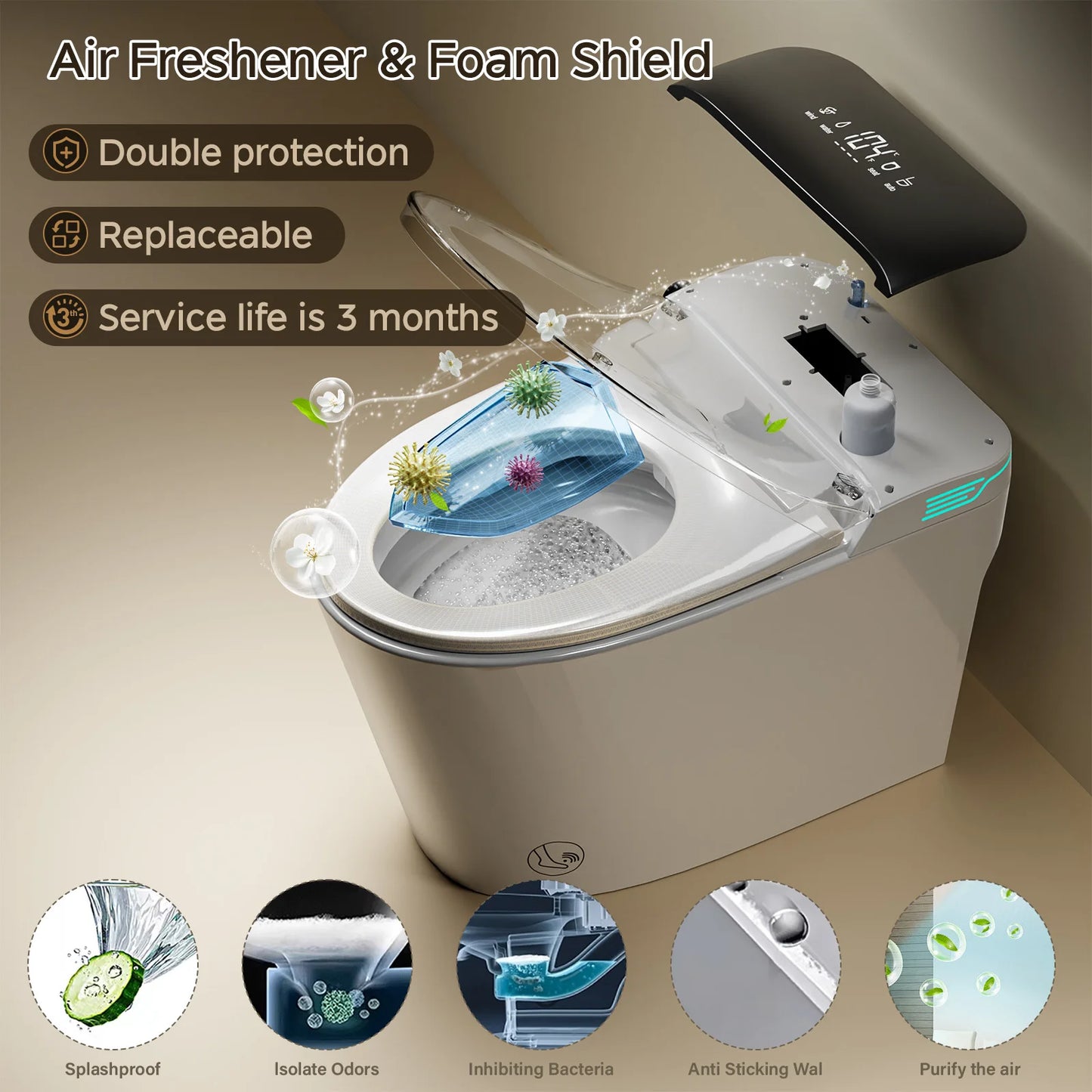 Elongated Smart Toilet With Built In Bidet And Voice Control