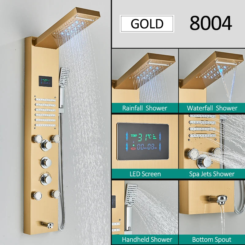 Quyanre Led Shower Panel Tower System With Rainfall Massage Spa