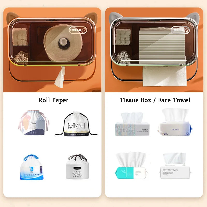 Waterproof Wall Mounted Toilet Paper Holder And Tissue Box