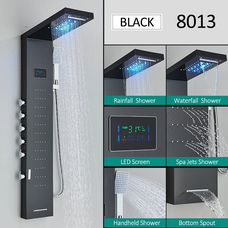 Quyanre Led Shower Panel Tower System With Rainfall Massage Spa