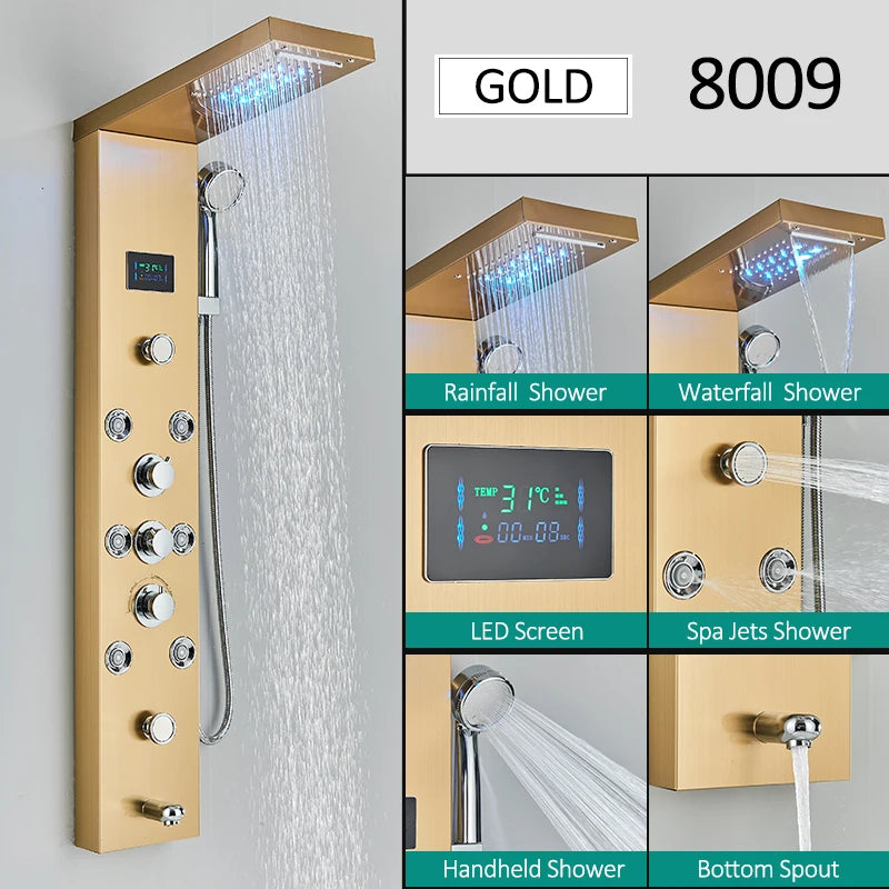 Quyanre Led Shower Panel Tower System With Rainfall Massage Spa