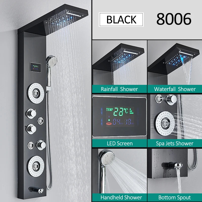 Quyanre Led Shower Panel Tower System With Rainfall Massage Spa