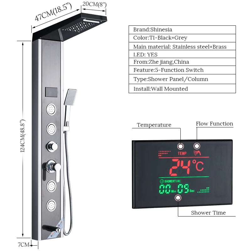 Shinesia Luxury LED Shower Panel Spa Massage Jet System