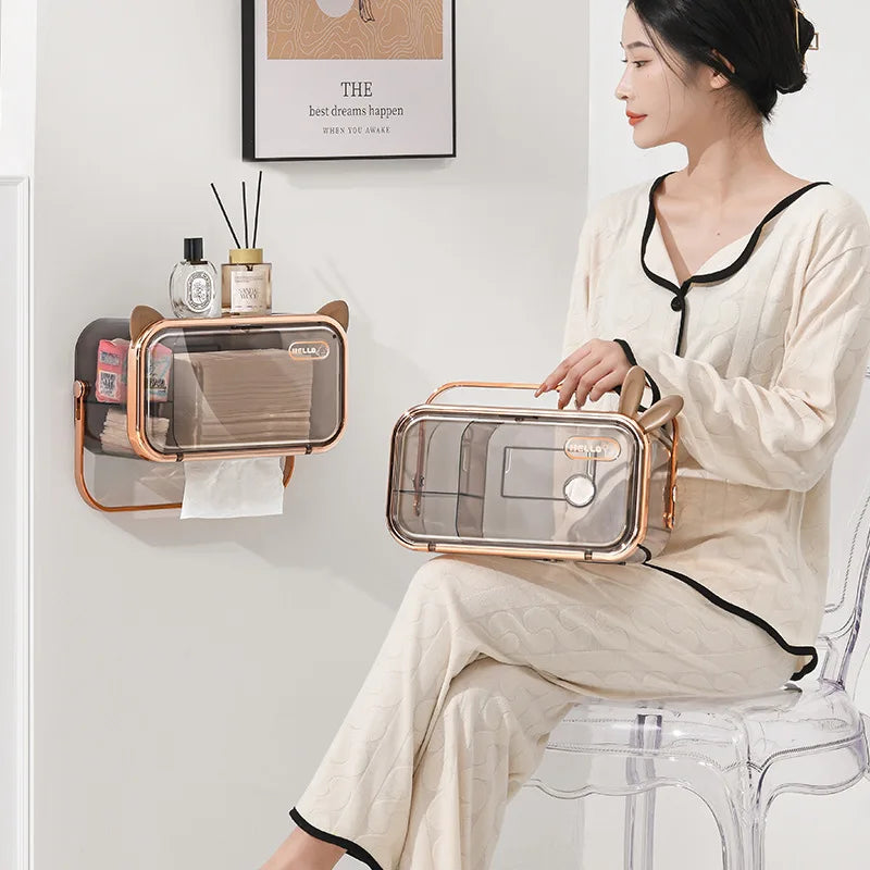 Waterproof Wall Mounted Toilet Paper Holder And Tissue Box