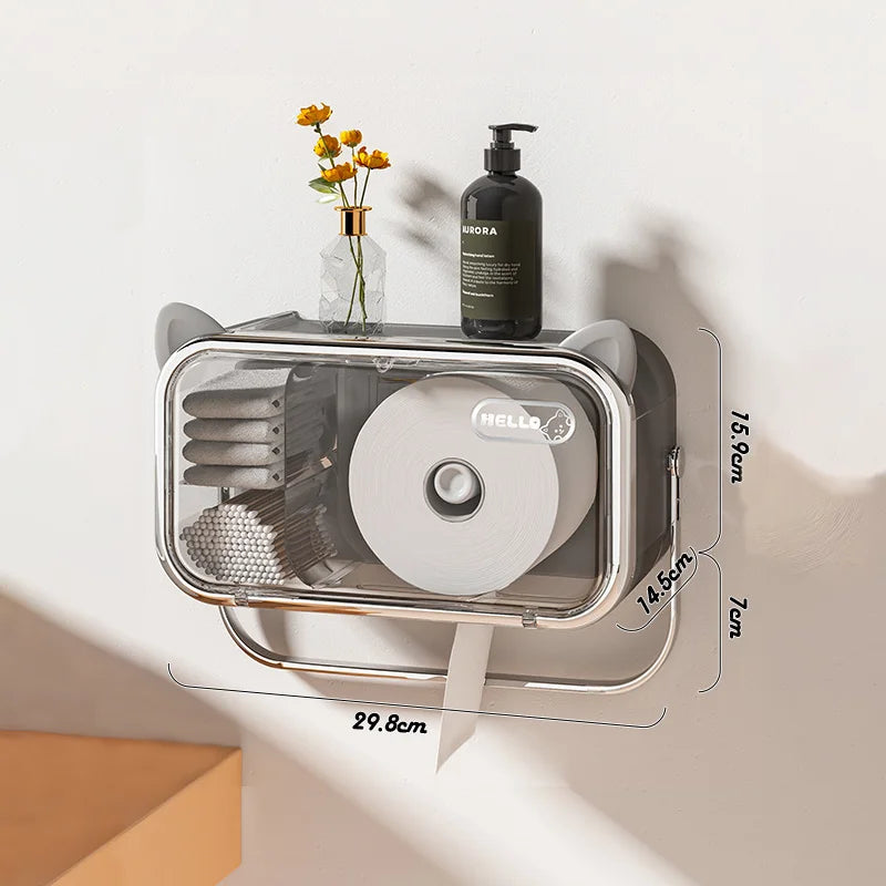 Waterproof Wall Mounted Toilet Paper Holder And Tissue Box
