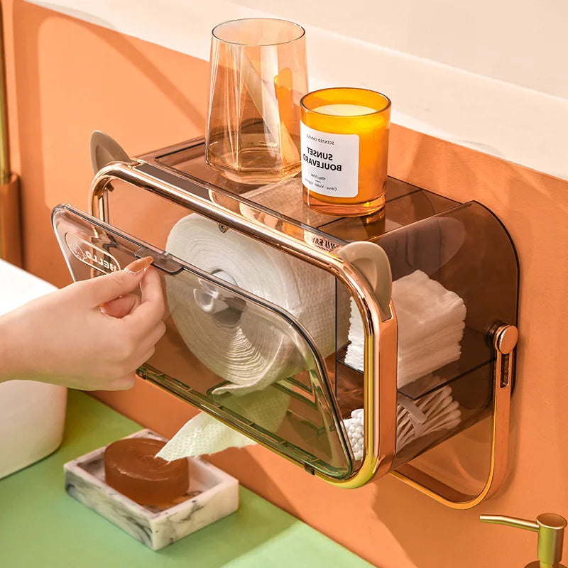 Waterproof Wall Mounted Toilet Paper Holder And Tissue Box