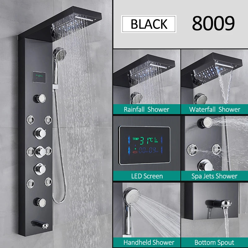 Quyanre Led Shower Panel Tower System With Rainfall Massage Spa